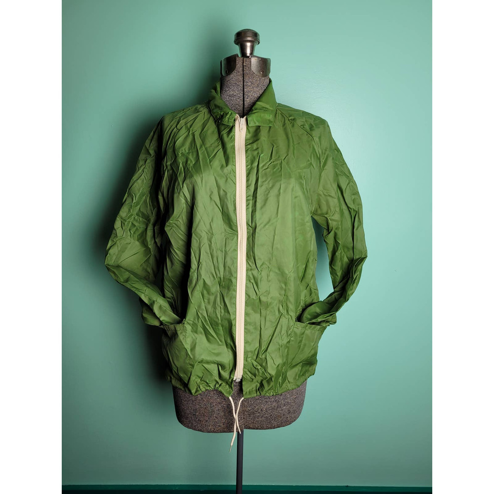 Vintage 1970s Bill Atkinson Lightweight Nylon Windbreaker Rain Jacket Green 10 M